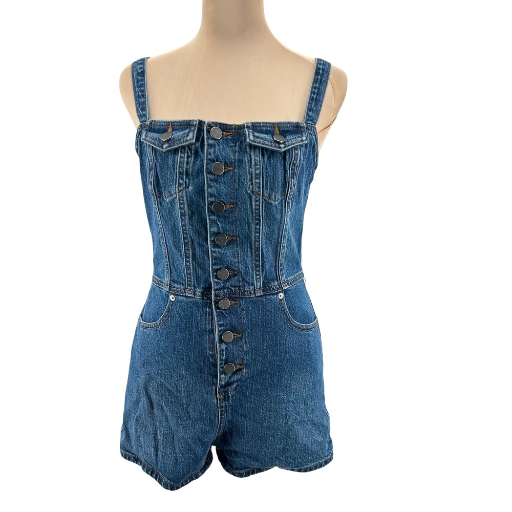 Volcom Women Blue Denim Button Front‎ Romper Jumpsuit Medium Wash Size S 4/6